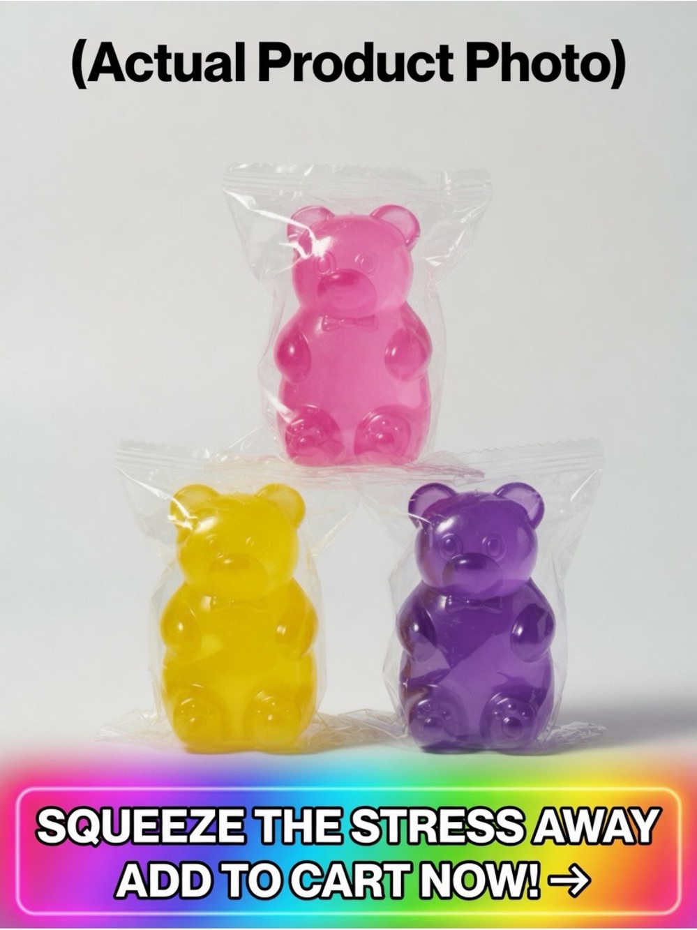 Squishy Gummy Bear 3 Pack - Stress Relief Fidget Toys Sensory Bundle
